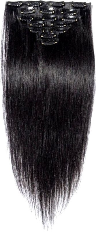 Confidence Clip On Real Human Extensions 7 pcs Instant Volume And Thickness Straight 50 grams (24 inch, BLACK) Hair Extension