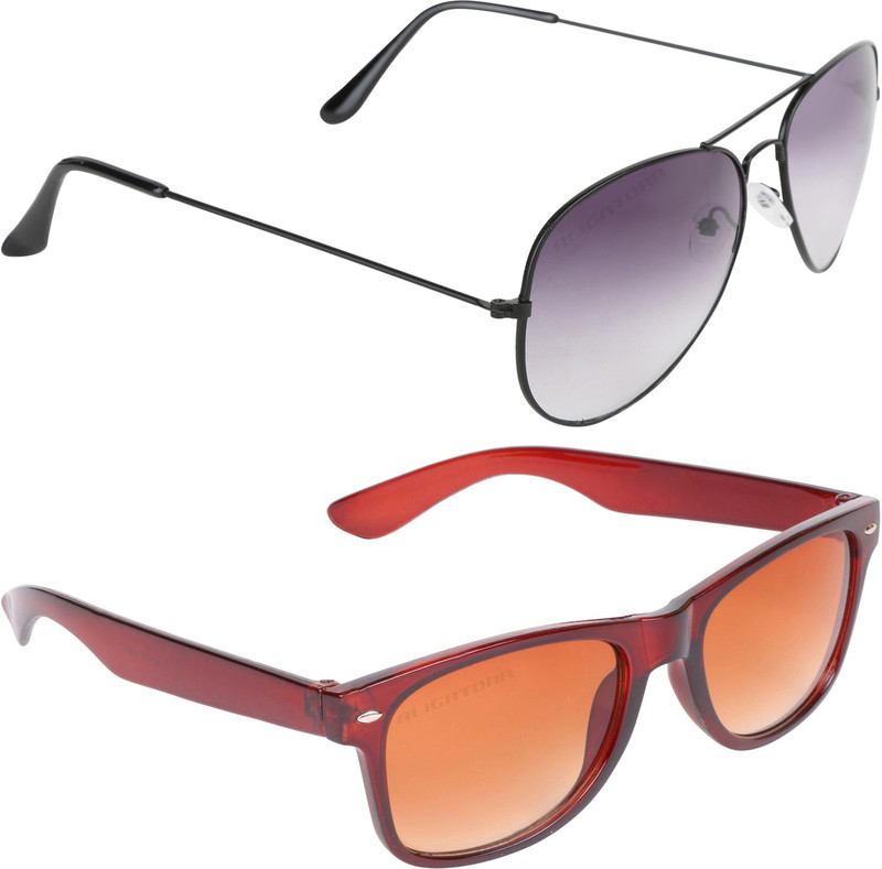 Aligatorr Wayfarer, Aviator Sunglasses(Grey, Brown)