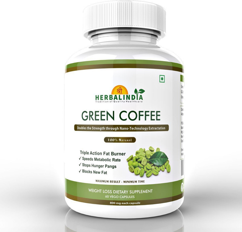 shree herbal india Green Coffee Bean Extract for Weight Loss, 100 % Pure & Natural Weight Management Supplement - 60 Veg Capsules(800 mg)