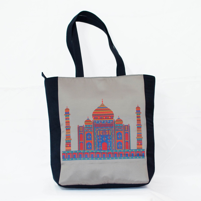 anartline Grey Taj Printed Tote Shoulder Bag(Multicolor, 15 L)