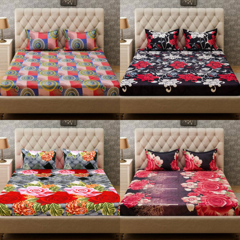 kihome 144 TC Microfiber Double Floral Bedsheet(Pack of 4, Multicolor)