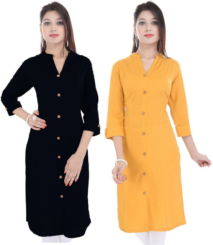 yashvi enterprises Women Solid Straight Kurta(Black, Yellow)