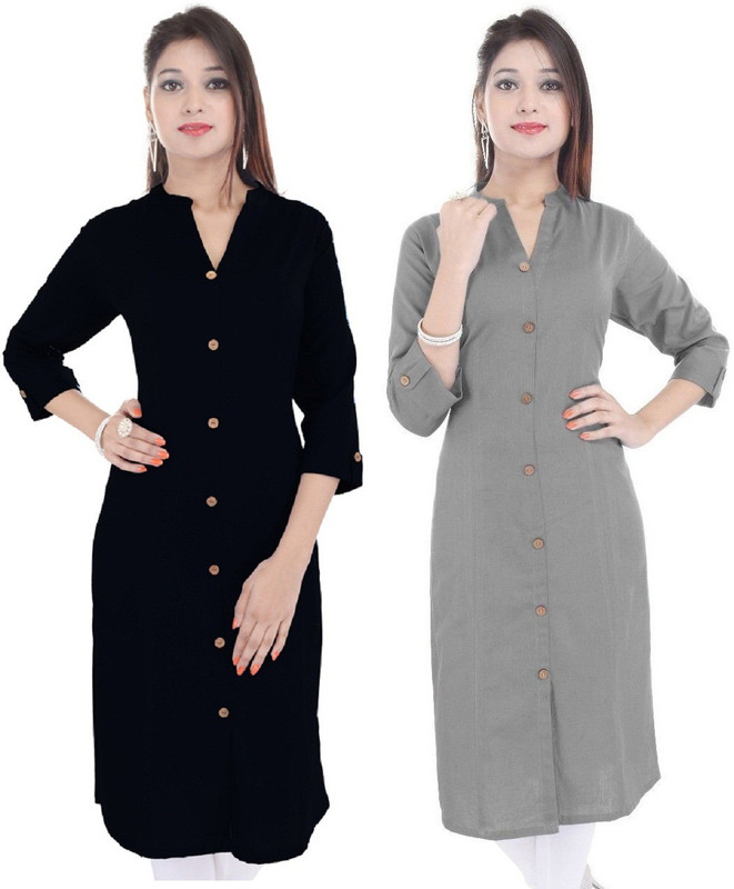 yashvi enterprises Women Solid Straight Kurta(Black, Grey)