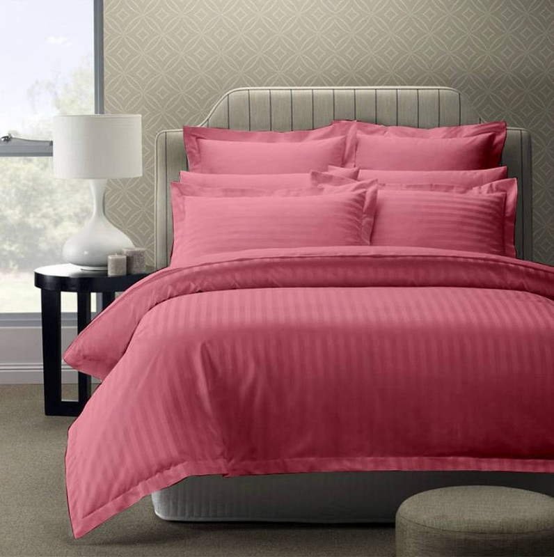 abhi tex 240 TC Satin Double King Striped Bedsheet(Pack of 1, Pink)