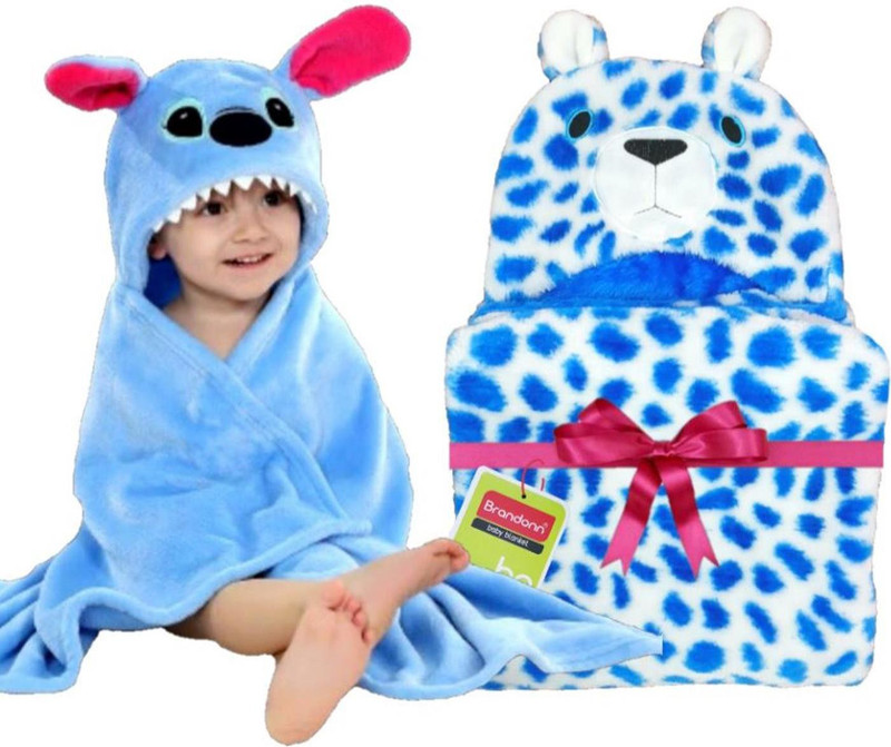 BRANDONN Animal Single Hooded Baby Blanket(Fur, SKY BLUE) BRANDONN Animal Single Hooded Baby Blanket(Fur, SKY BLUE)