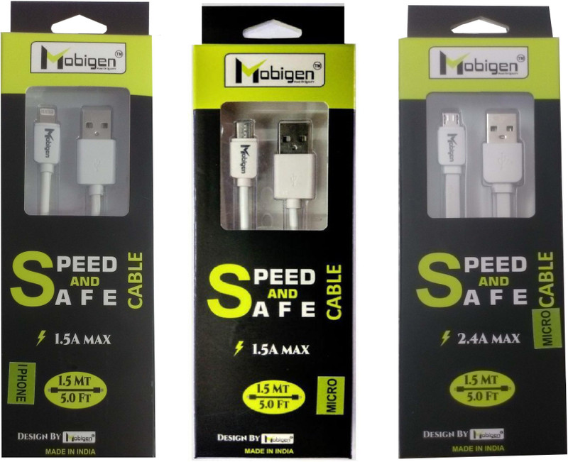 mobigen AR-201, MR101, MF102 Micro USB Cable(Compatible with All Smartphones, Tablets and MP3 player, White, Sync and Charge Cable)