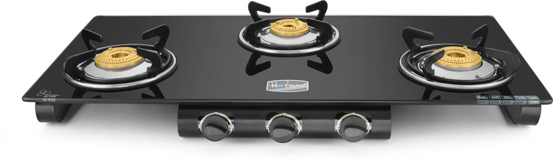 hotsun Ozone 3 Burner Glass Top Glass, Stainless Steel Manual Gas Stove(3 Burners)