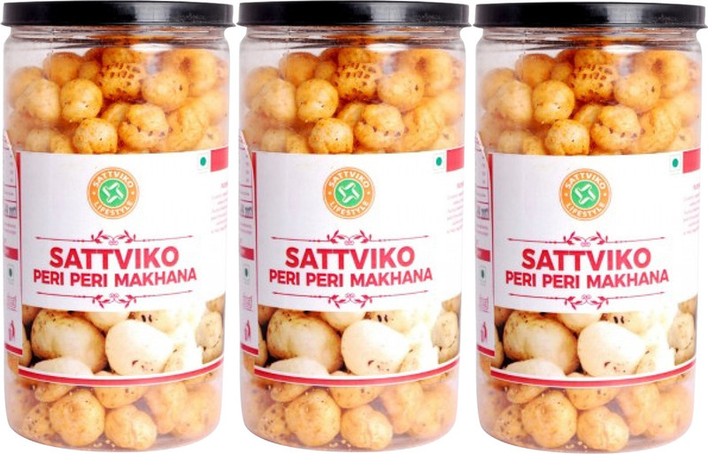 Sattviko Peri Peri Makhana Lite Snacks Pet Jar Pack of 3 - 75 grams each(Pack of 3, 3 x 75, 225 g)