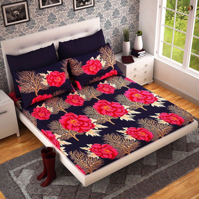 mahadev home furnishing 144 TC Polycotton Double King 3D Printed Bedsheet(Pack of 1, royal blue)
