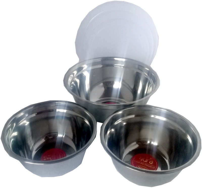 sellersindiya stainless steel food storage box with plastic lid Stainless Steel Storage Bowl(Steel, Pack of 3)
