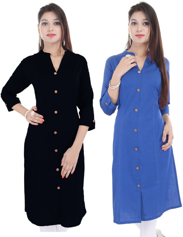 yashvi enterprises Women Solid Straight Kurta(Blue, Black)