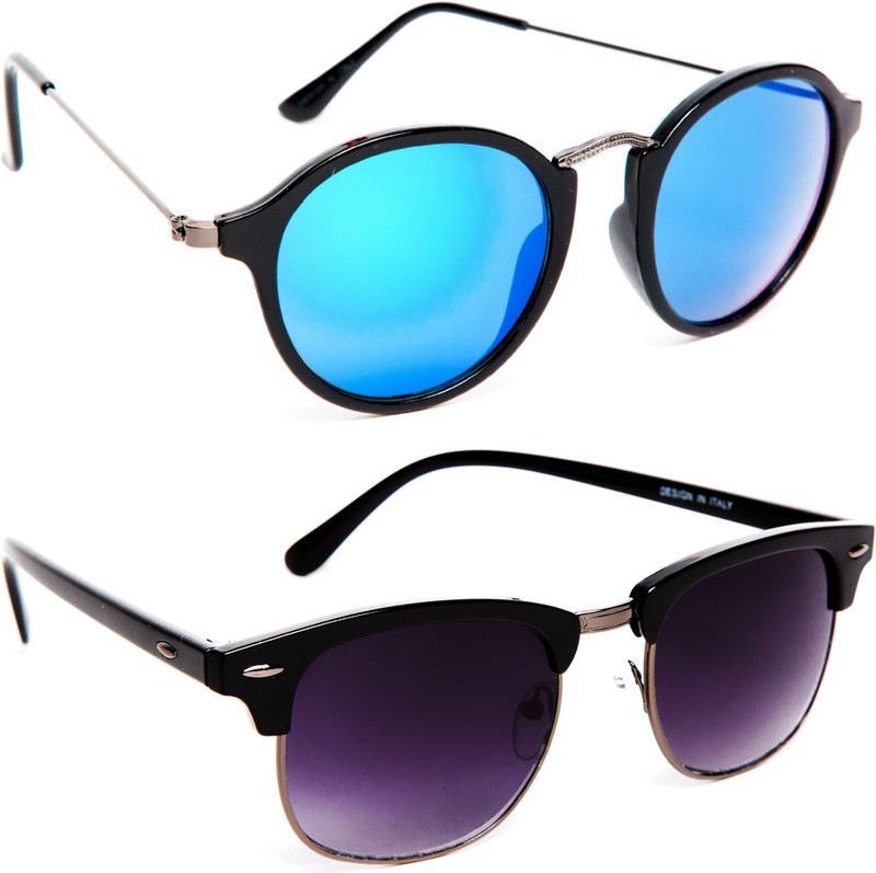 TheWhoop Round, Wayfarer Sunglasses(Green, Black)