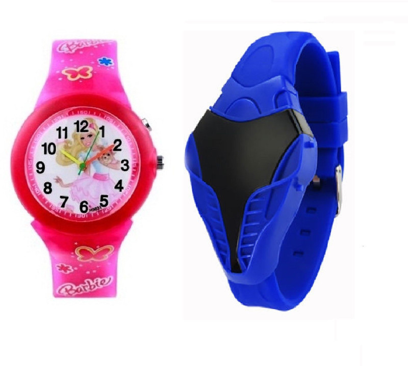 sooms blue cobra digital led boys watch with Amazing Light Pink Barbie Kids Watch With Multi Colour Light girls Analog-Digital Watch  - For Boys & Girls