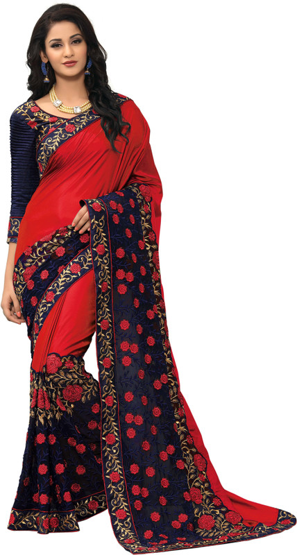 onlinefayda Embroidered Fashion Poly Silk Saree(Red)