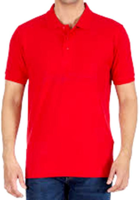 hexan Solid Men Polo Neck Red T-Shirt