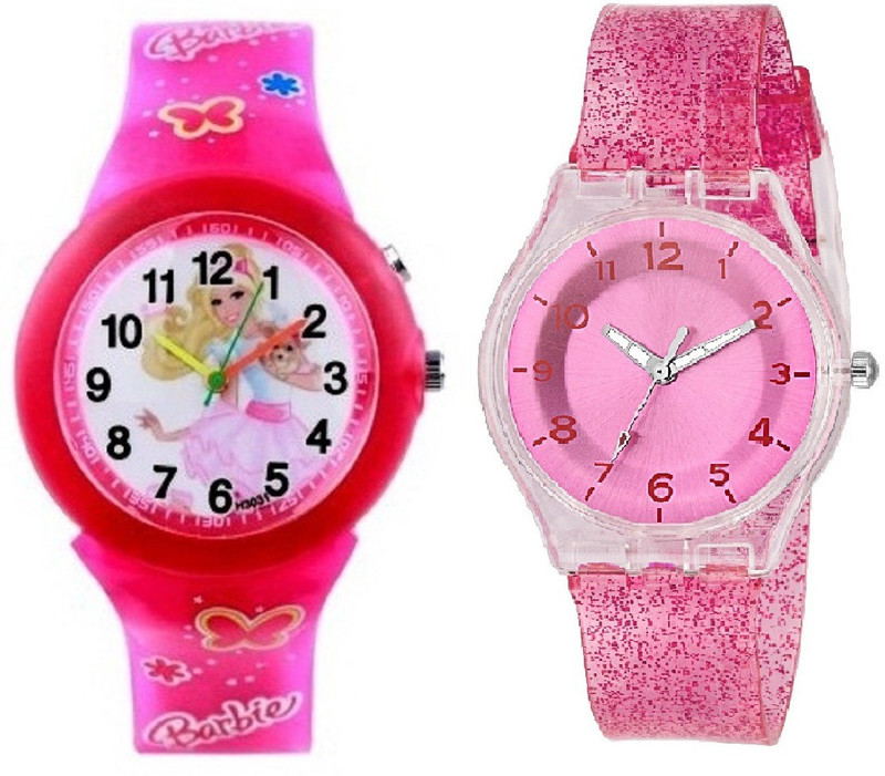 sooms Amazing Light Pink Barbie Kids Watch and Multi Colour Light with XYZ-SPARKLING DARK pink FEATHER OR LIGHT WEIGHT kids Analog Watch  - For Girls