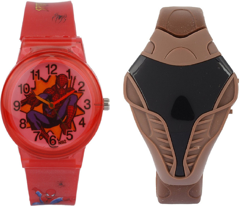 sooms brown cobra digital led boys watch with the spiderman cartoon printed dial Analog-Digital Watch  - For Boys
