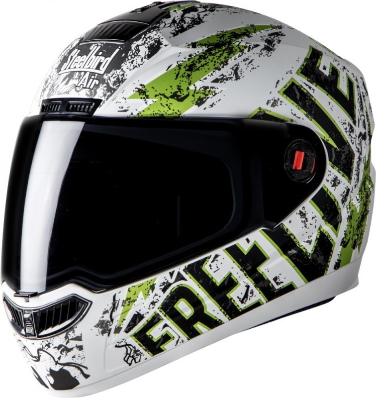Steelbird AIR SBA-1-Free Live Motorbike Helmet(Matt White With Green)