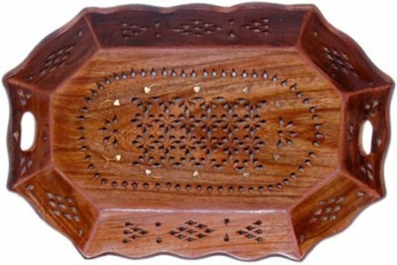 khan handicrafts Wooden tray Glass Tray Serving Set(Pack of 1)