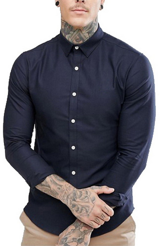 nxtskin Men Solid Casual Dark Blue Shirt