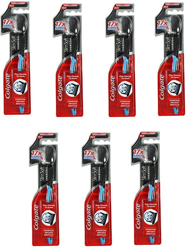 Colgate Slim Charcoal Infused Bristles for Deep Cleaning Pack of 6+1 Pcs Soft Toothbrush(Pack of 7)