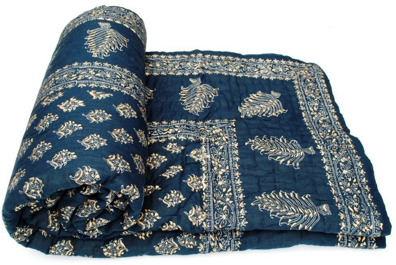 kamyaart Floral King Top Sheet(Cotton, Dark Blue)
