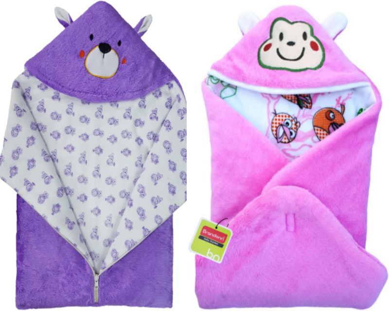 Brandonn Printed Single Hooded Baby Blanket(Fur, Purple, Pink) Brandonn Printed Single Hooded Baby Blanket(Fur, Purple, Pink)