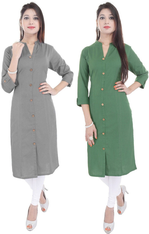 yashvi enterprises Women Solid Straight Kurta(Green, Grey)