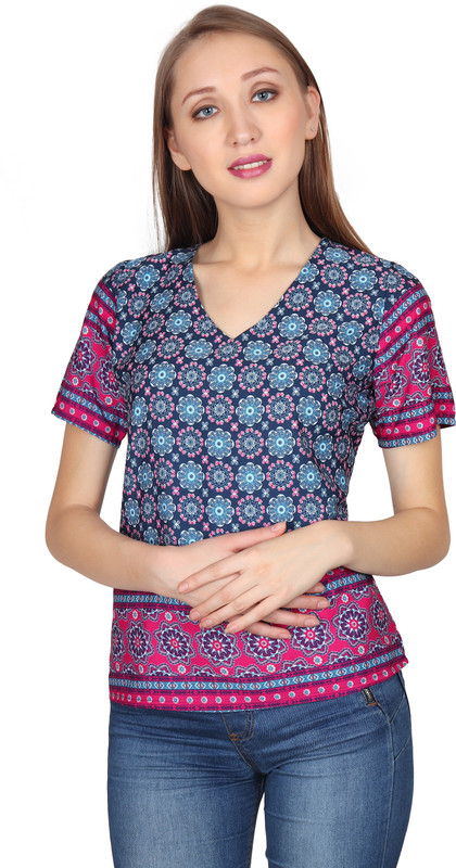 two lucky Casual Half Sleeve Floral Print Women Multicolor Top