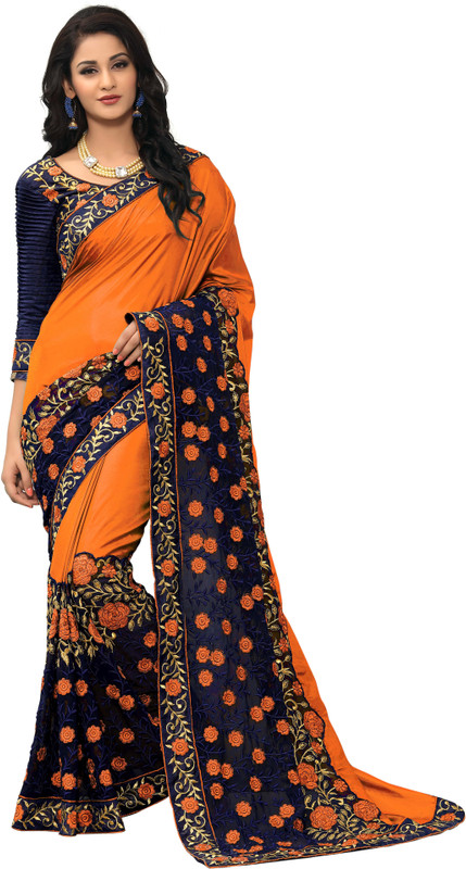 onlinefayda Embroidered Fashion Poly Silk Saree(Orange)