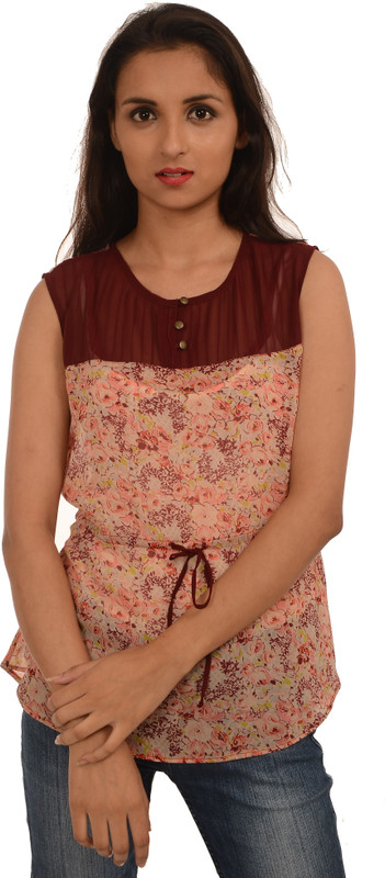 harbinger designs Casual No Sleeve Floral Print Women Multicolor Top