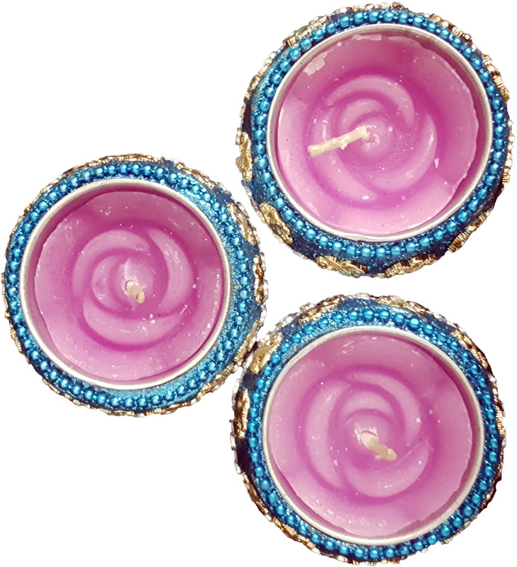 aakaar21 rose flower shape with highly scented round wax purple candle Candle(Purple, Pack of 3)