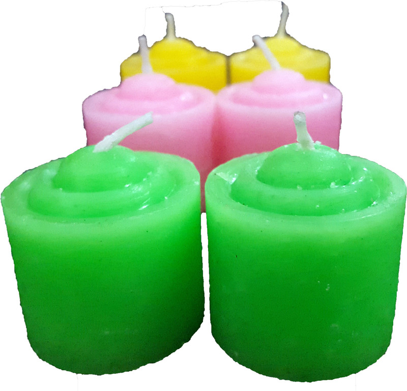 aakaar21 Highly scented round wax small coloured candle with bright light and longer lastic -3.5/4cm with set of 6 Candle(Yellow, Pink, Green, Pack of 3)