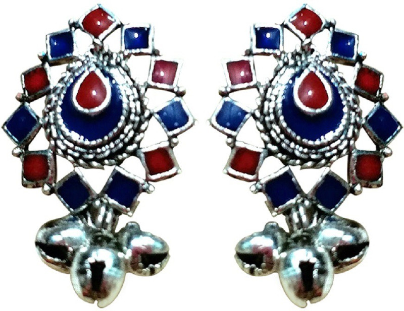 garvik Garvik Designer Multicolor Tribal Leaf Earrings With Bell Zinc Jhumki Earring