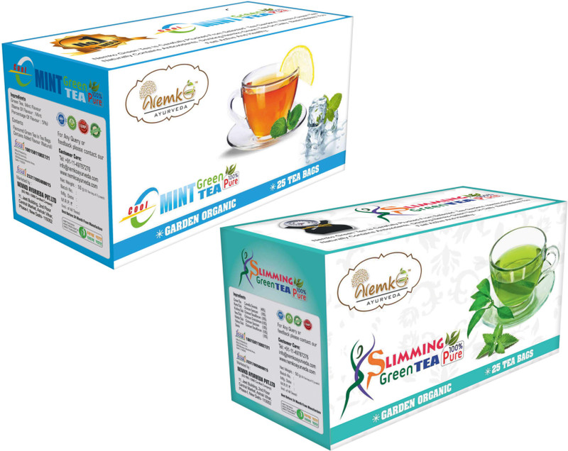 Nemko Ayurveda Combo Of Cool Mint 25 bags And Slimming 25 Bags Tulsi Green Tea Bags Box(100 g)