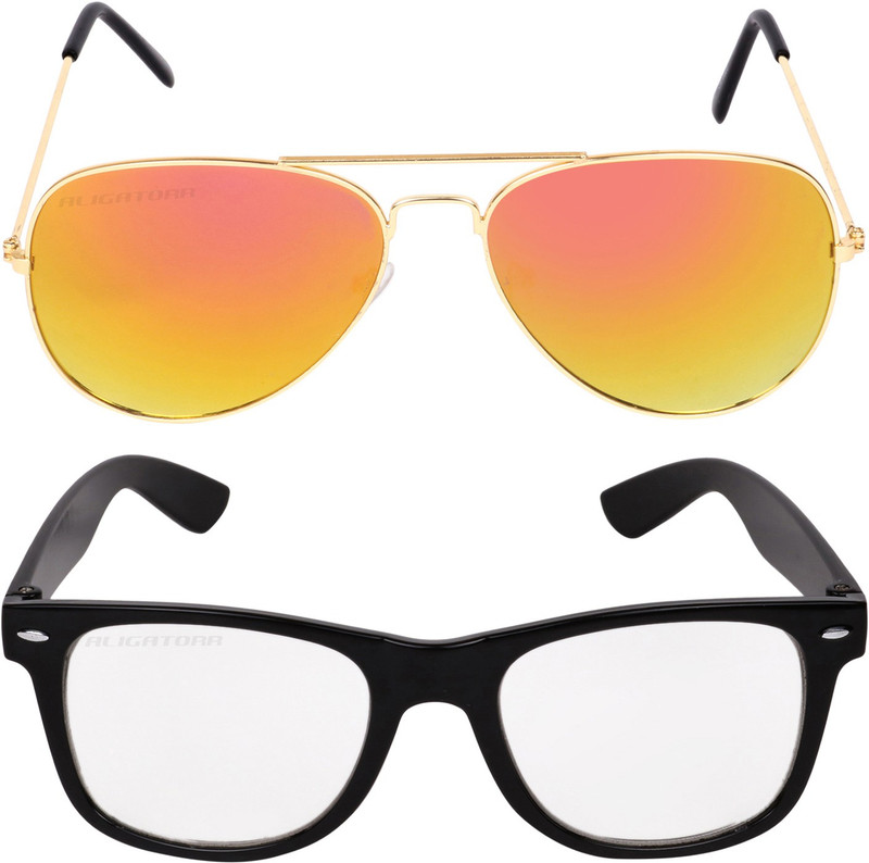 Aligatorr Wayfarer, Aviator Sunglasses(Golden, Clear)