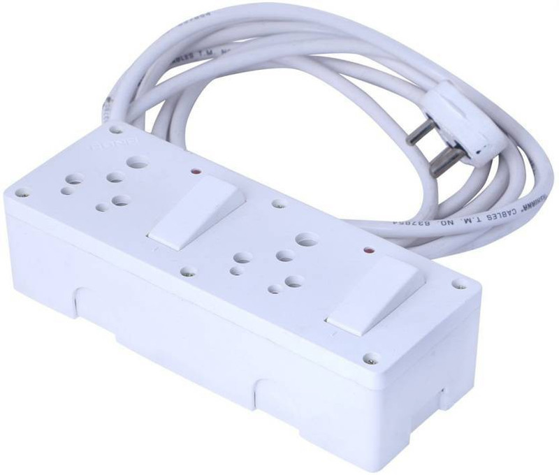 r k electricals Fitted with 2 Anchor/Cona Sockets(15 Amp),2 Cona Switches(15 Amp),And 4 Meter Wire With 15 Amp Plug 2 Socket Surge Protector (White) 4 Socket Surge Protector(White)