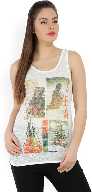 Only Casual Sleeveless Graphic Print Women Multicolor, White Top