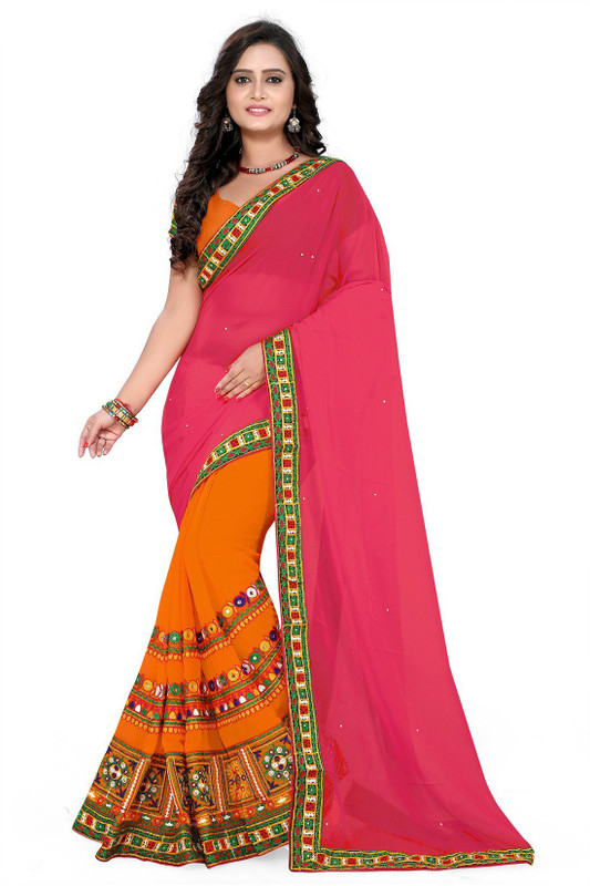 arriva fab Self Design Fashion Poly Georgette Saree(Pink)