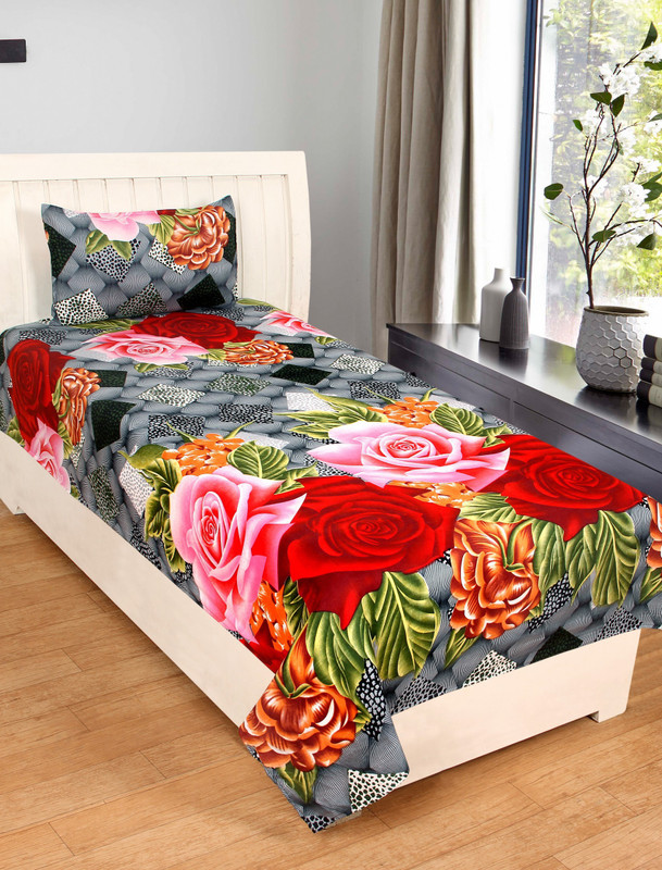 kihome 144 TC Microfiber Single Floral Bedsheet(Pack of 1, Pink)