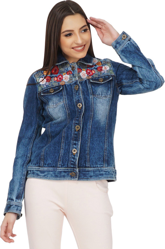 saint gauge Full Sleeve Embroidered Women Denim Jacket