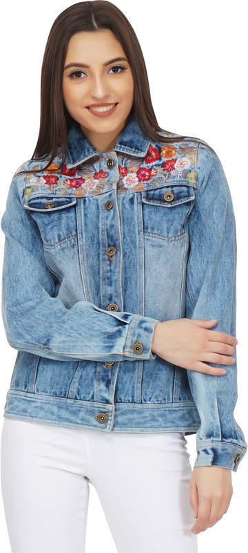 saint gauge Full Sleeve Embroidered Women Denim Jacket