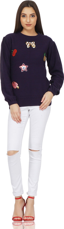 saint gauge Round Neck Embroidered Women Pullover