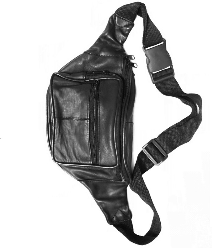 Hiken Leather Travelling Waist Multipurpose Bag(Black, 7 inch)