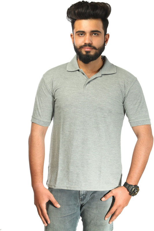 doodoo Solid Men Polo Neck Grey T-Shirt