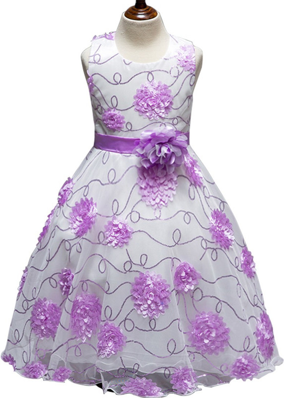 frocks Girls Midi/Knee Length Party Dress(Purple, Sleeveless)
