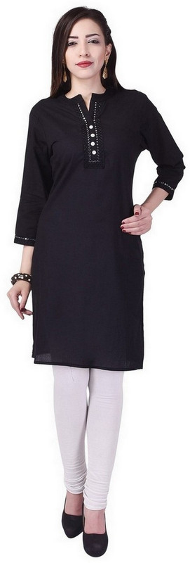 Fab Attire Women Solid Straight Kurta(Black) Fab Attire Women Solid Straight Kurta(Black)