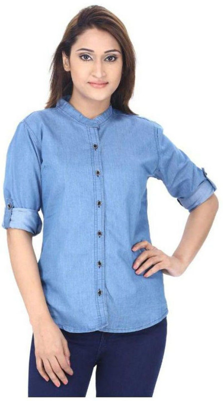 yasmin creations Women Solid Casual Light Blue Shirt