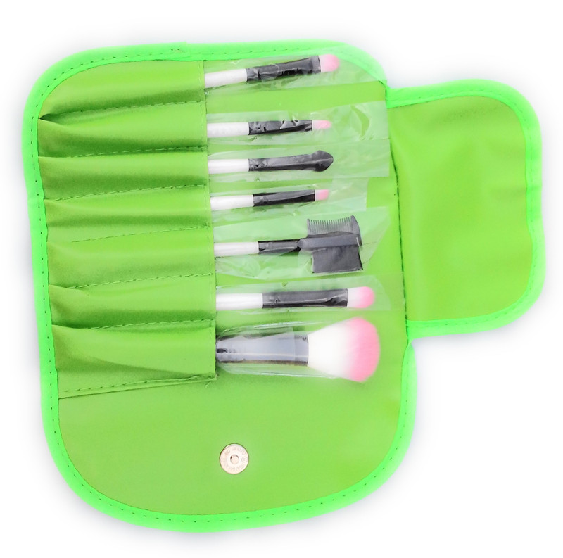 Neeraa Brushes 7 gold eyebrow kabuki powder eyeshadow retractable makeup brush set -Green(Pack of 7)