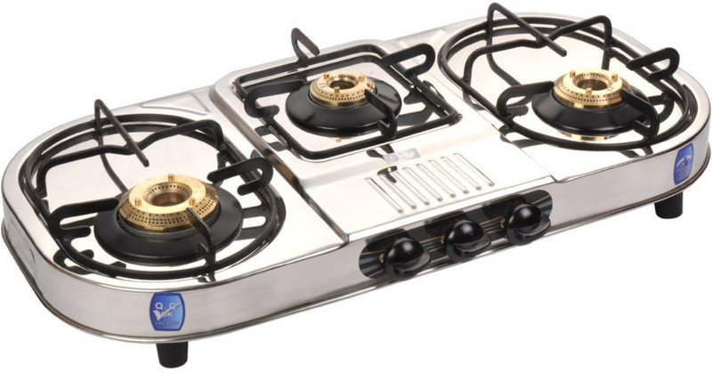 Suraksha Shine Smart Boss Stainless Steel 3 Tri Pin Brass Burner Steel Manual Gas Stove(3 Burners)
